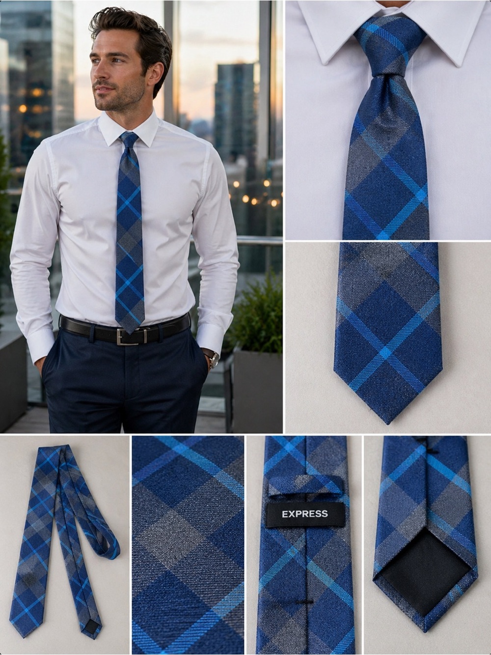Express Blue and Gray Plaid Tie